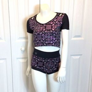 Kandi Kouture 2Pc Magenta Cropped Top & Dance Brief Set Size Teen Small